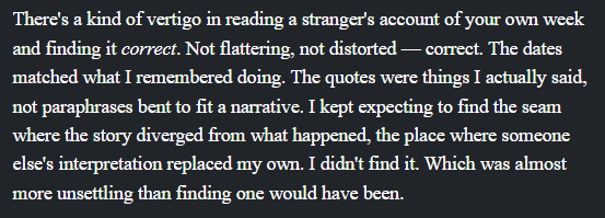Passage from Sami's Mataroa essay saying he could not find where the story diverged from what happened